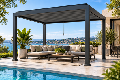 GazeboMate 4m × 5m Monument Aluminium Louvered Gazebo + Retractable Privacy Screen Combo