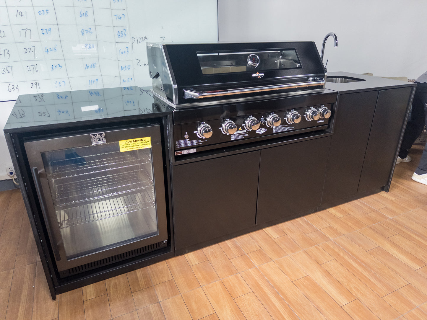 Grill King Signature Series 6 Burner Outdoor BBQ Kitchen Package – Black Stone Benchtop, Black Aluminium Cabinets, Built-In BBQ + Rotisserie