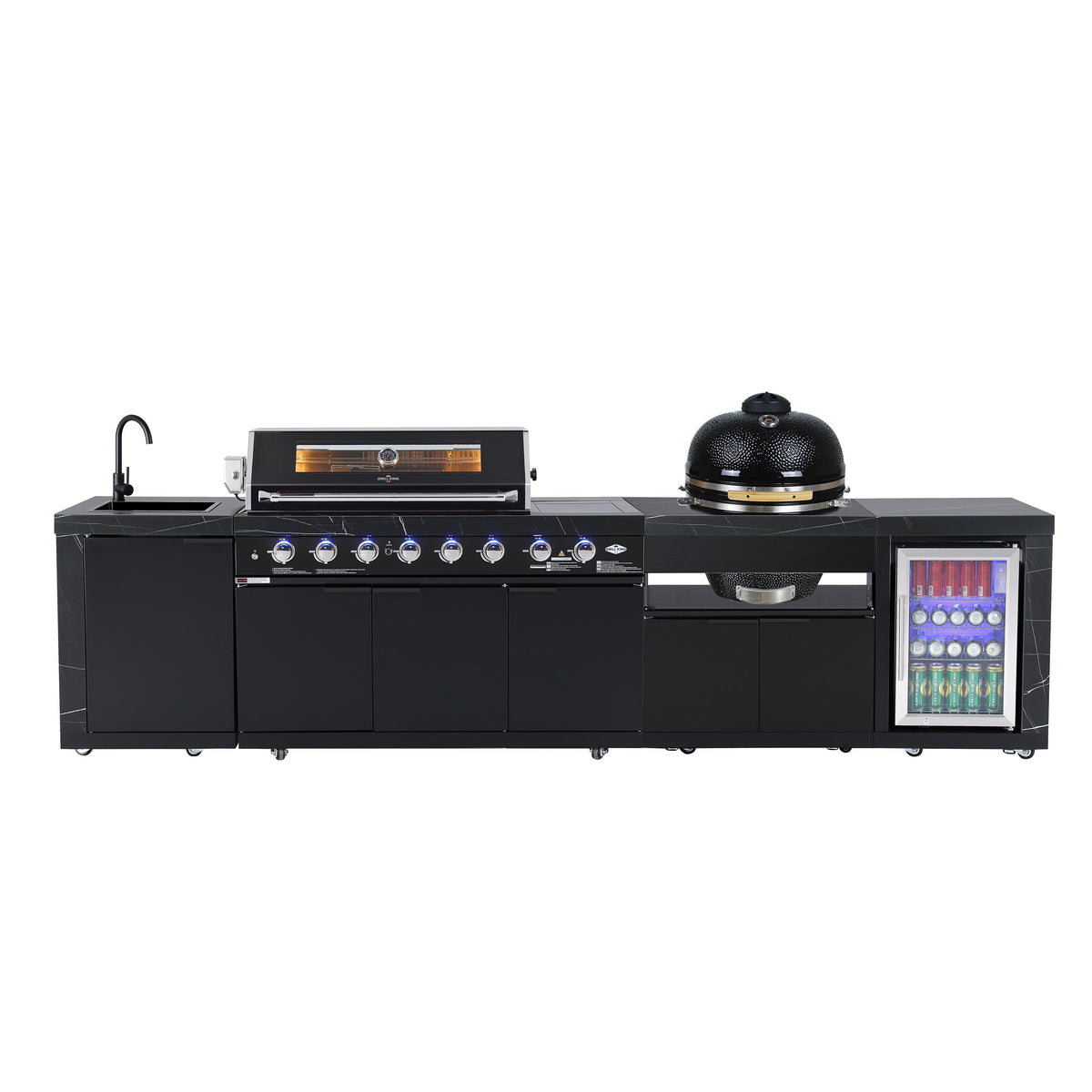 Rockpool Black 6B + 21” Kamado Smoker : Designer Outdoor Kitchen BBQ Package Inc Wok Burner, Fridge, Sink