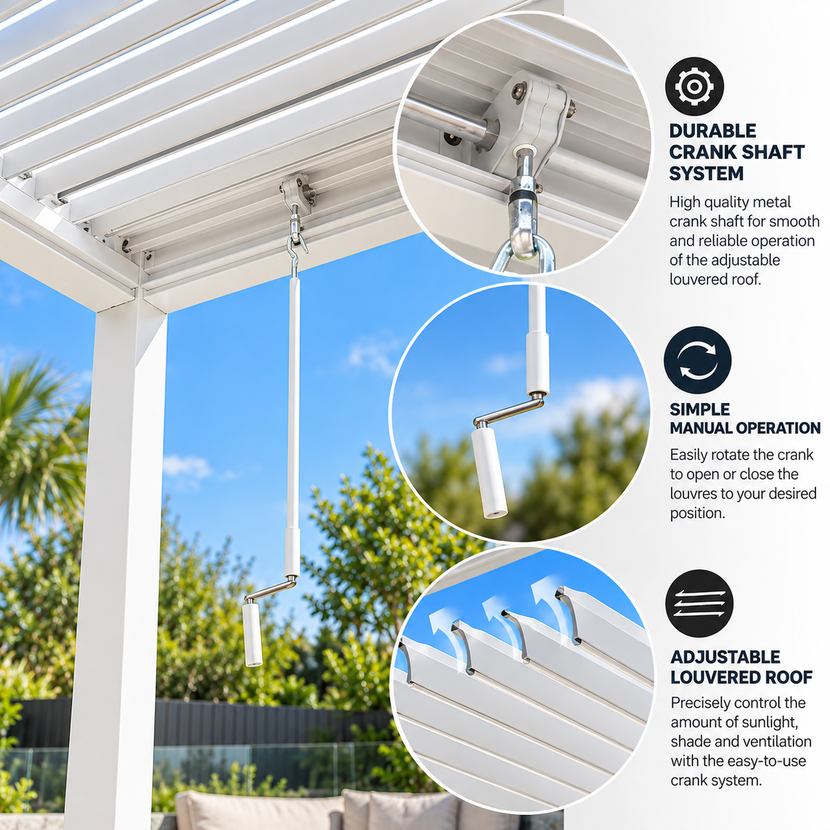 GazeboMate 3m x 4m White Aluminium Louvered Gazebo + Adjustable Privacy Wall Combo