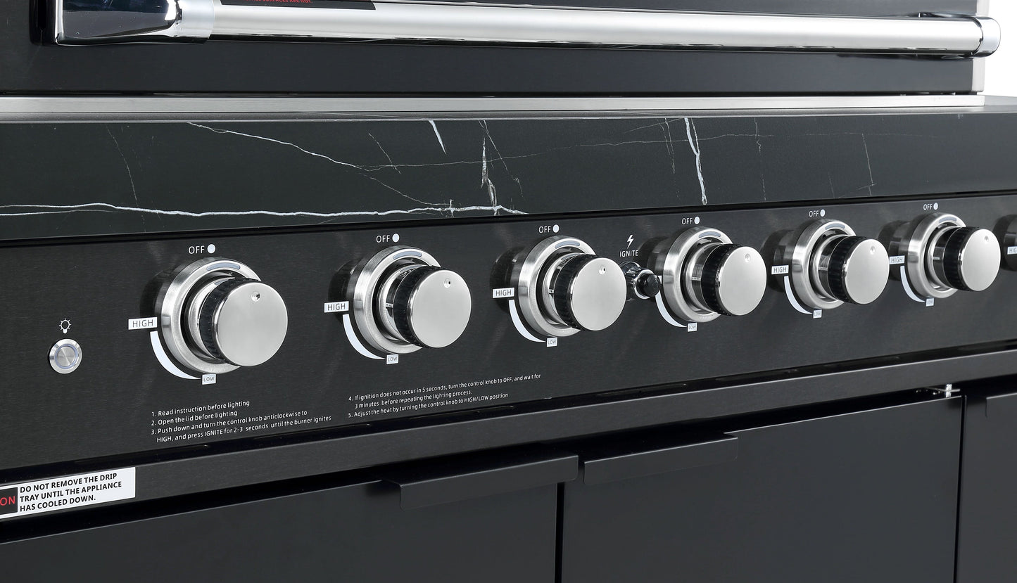 Rockpool Black 4B + Wok: Designer Outdoor BBQ Kitchen Package Inc Fridge, Storage Cabinet, Rear Infrared