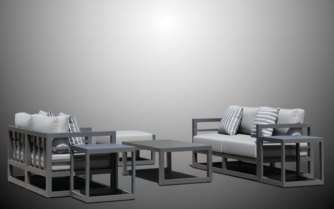 7 Piece Charcoal Aluminium Hampton Style Outdoor Furniture Lounge Set Weather Resistant 3 Seater, 1+1 + Coffee Table & 2x Side tables