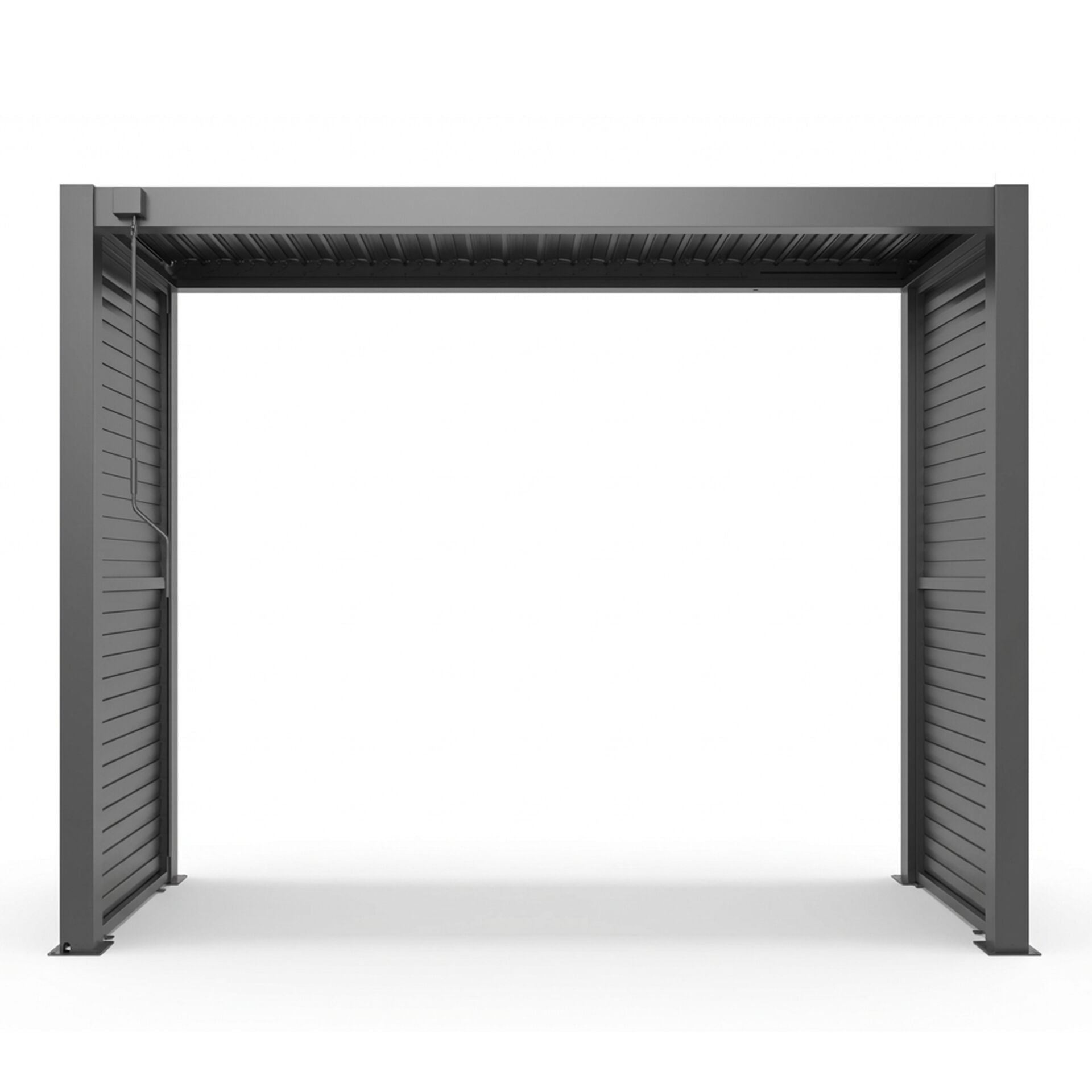Grill King Outdoor BBQ Shelter Package – 6 Burner Charcoal BBQ Kitchen, Fridge & Sink + Freestanding Aluminium Louver Roof with LED Lighting & Privacy Blind