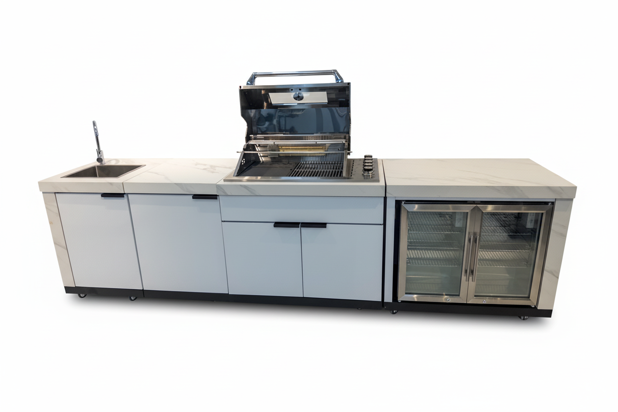 Floor Stock Grill King 4B Drop In BBQ Module inc Fridge, Sink, Storage Module, Castor Wheels, Rotisserie