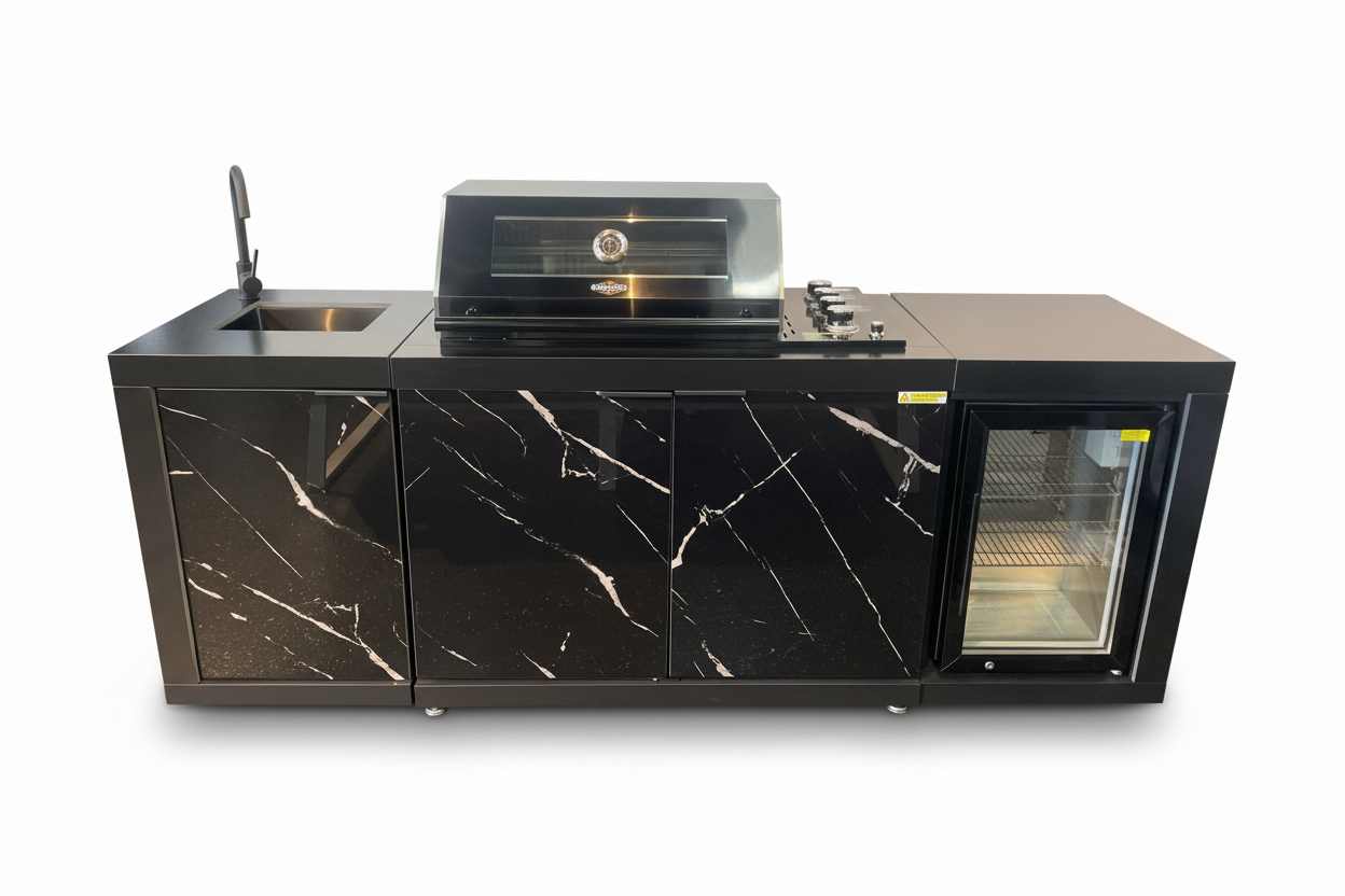 Floor Stock Compact Series Rockpool Summit Black 4B Drop In BBQ with Fridge & Sink