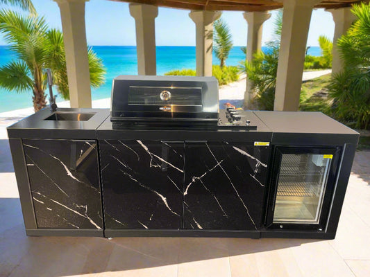 Floor Stock Compact Series Rockpool Summit Black 4B Drop In BBQ with Fridge & Sink