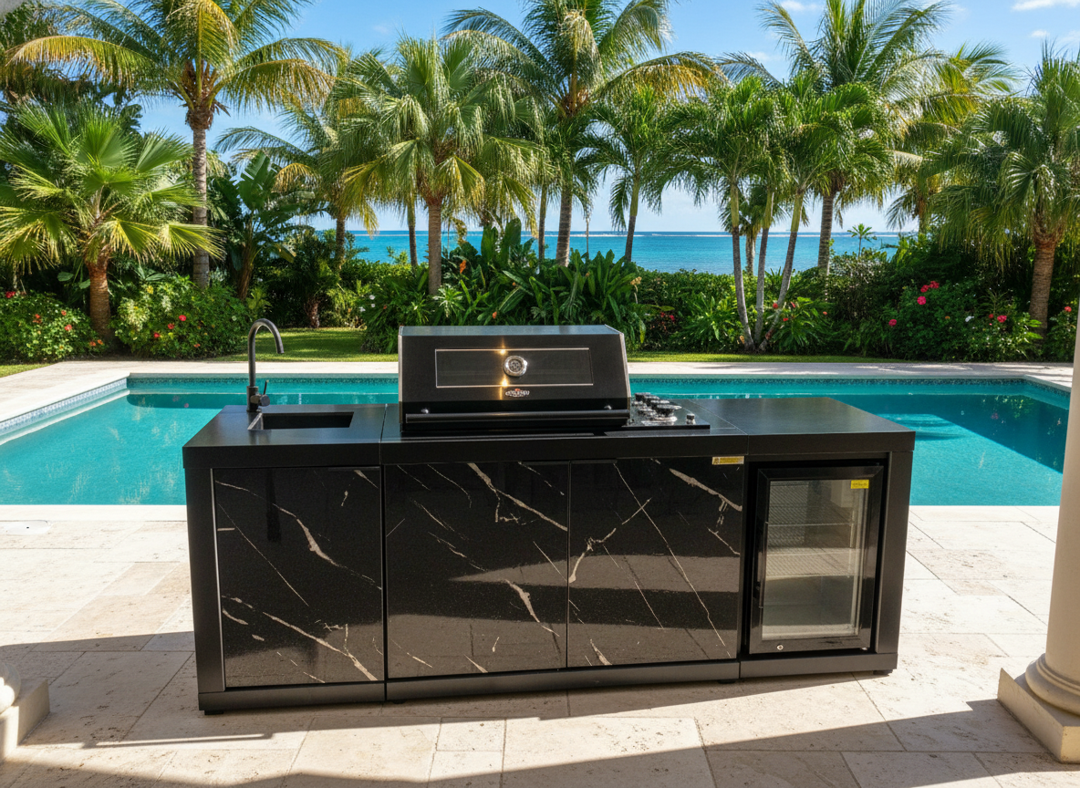 Floor Stock Compact Series Rockpool Summit Black 4B Drop In BBQ with Fridge & Sink