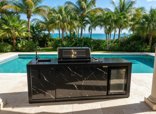 Floor Stock Compact Series Rockpool Summit Black 4B Drop In BBQ with Fridge & Sink