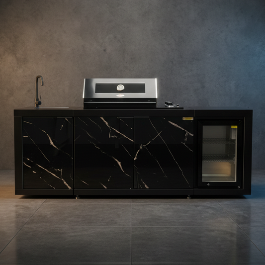 Floor Stock Compact Series Rockpool Summit Black 4B Drop In BBQ with Fridge & Sink