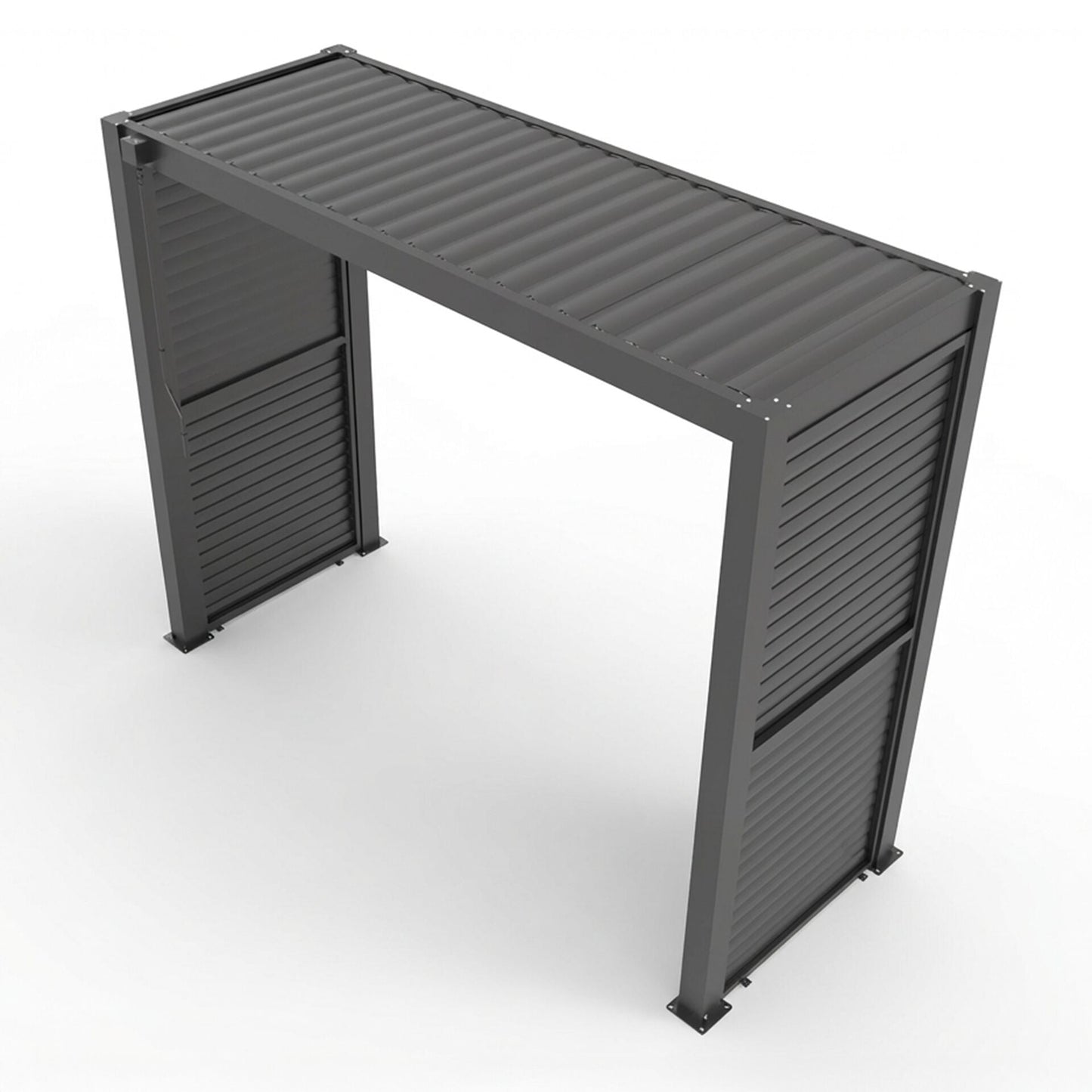 Grill King Outdoor BBQ Shelter Package – 6 Burner Charcoal BBQ Kitchen, Fridge & Sink + Freestanding Aluminium Louver Roof with LED Lighting & Privacy Blind