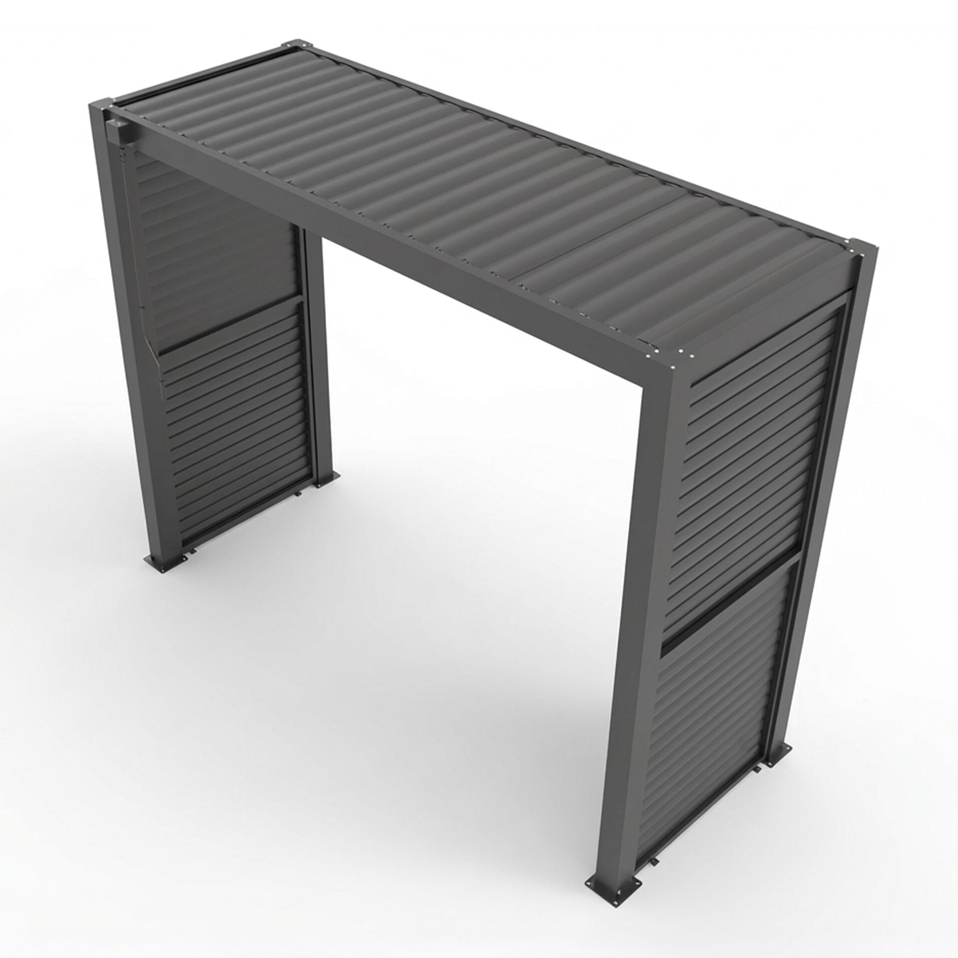 Grill King Outdoor BBQ Shelter Package – 6 Burner Charcoal BBQ Kitchen, Fridge & Sink + Freestanding Aluminium Louver Roof with LED Lighting & Privacy Blind