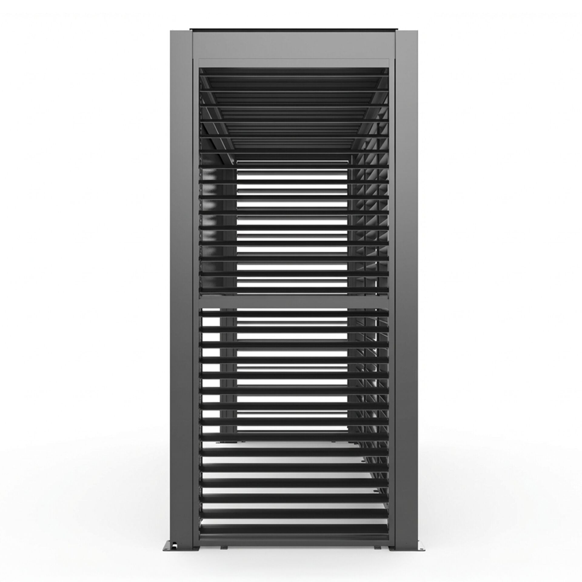 Grill King Outdoor BBQ Shelter Package – 6 Burner Charcoal BBQ Kitchen, Fridge & Sink + Freestanding Aluminium Louver Roof with LED Lighting & Privacy Blind