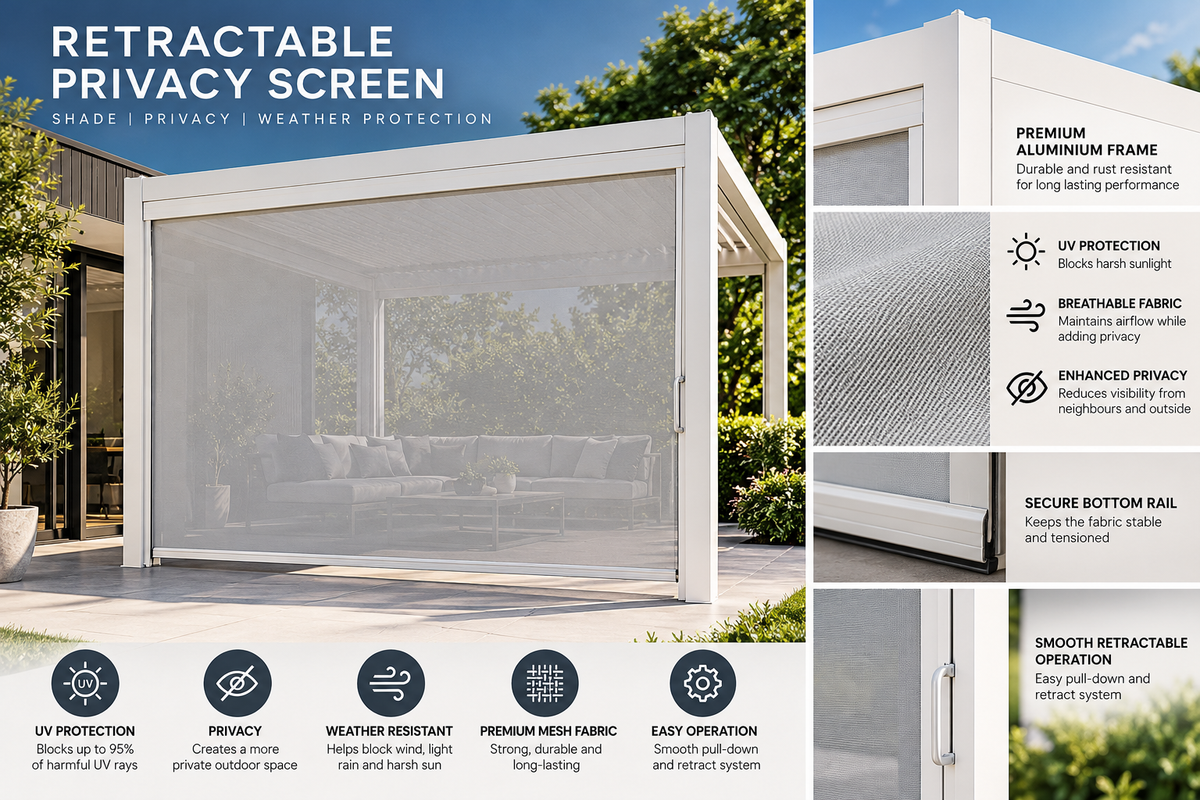 GazeboMate 4m × 5m White Aluminium Louvered Gazebo + Retractable Privacy Screen Combo