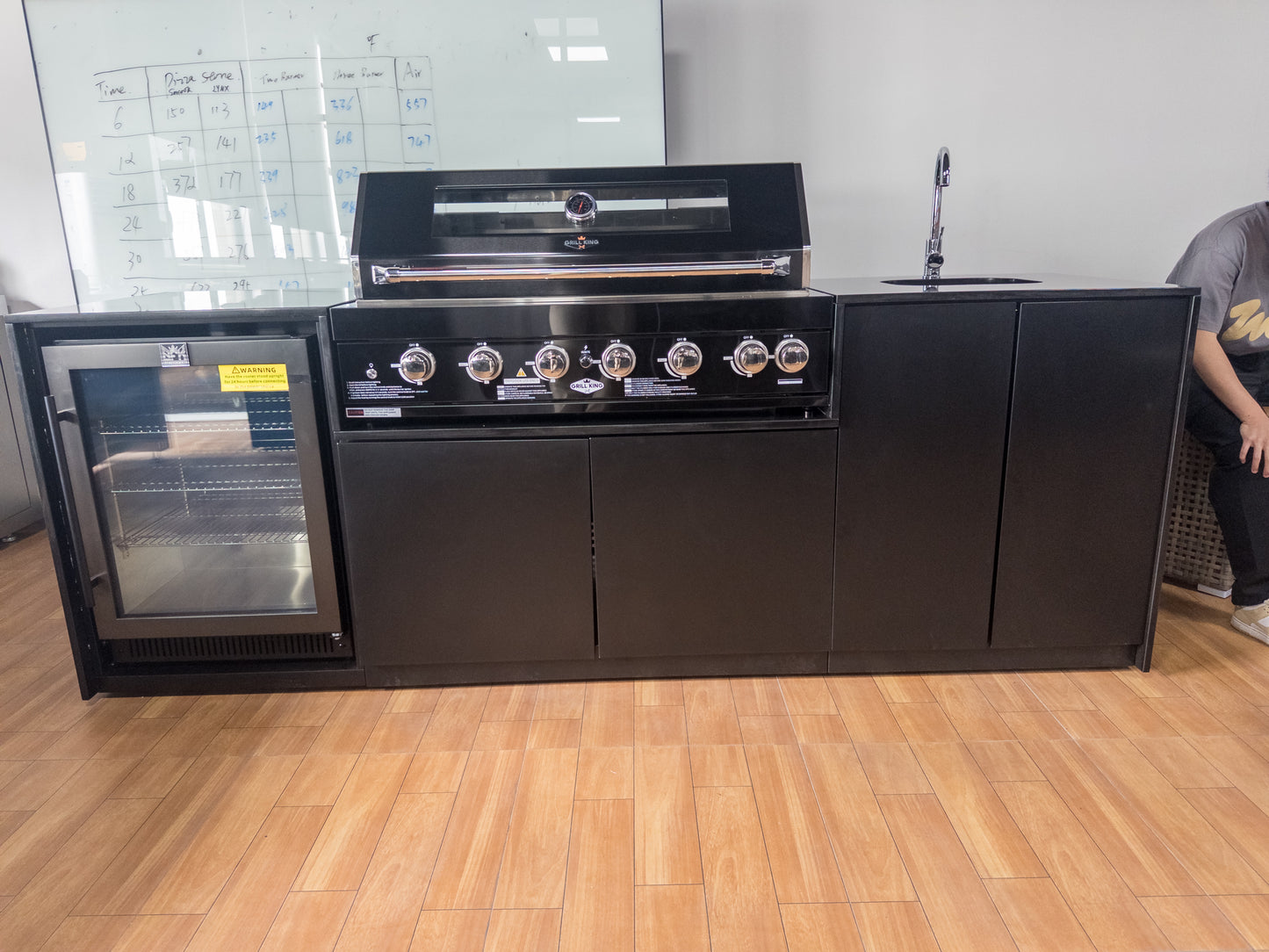 Grill King Signature Series 6 Burner Outdoor BBQ Kitchen Package – Black Stone Benchtop, Black Aluminium Cabinets, Built-In BBQ + Rotisserie