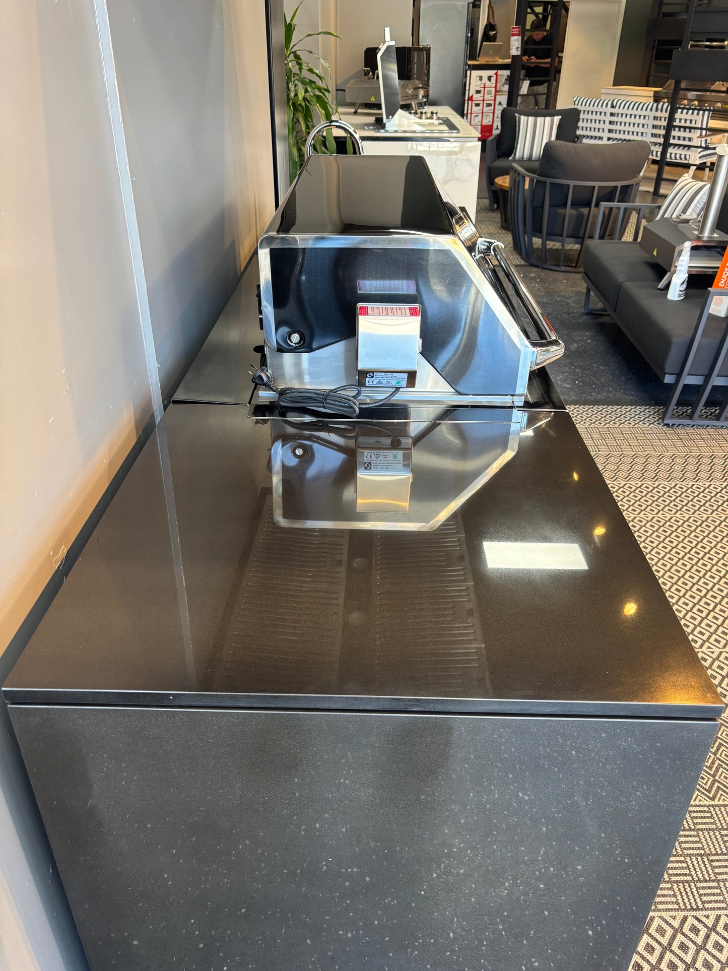 Grill King Signature Series 6 Burner Outdoor BBQ Kitchen Package – Black Stone Benchtop, Black Aluminium Cabinets, Built-In BBQ + Rotisserie