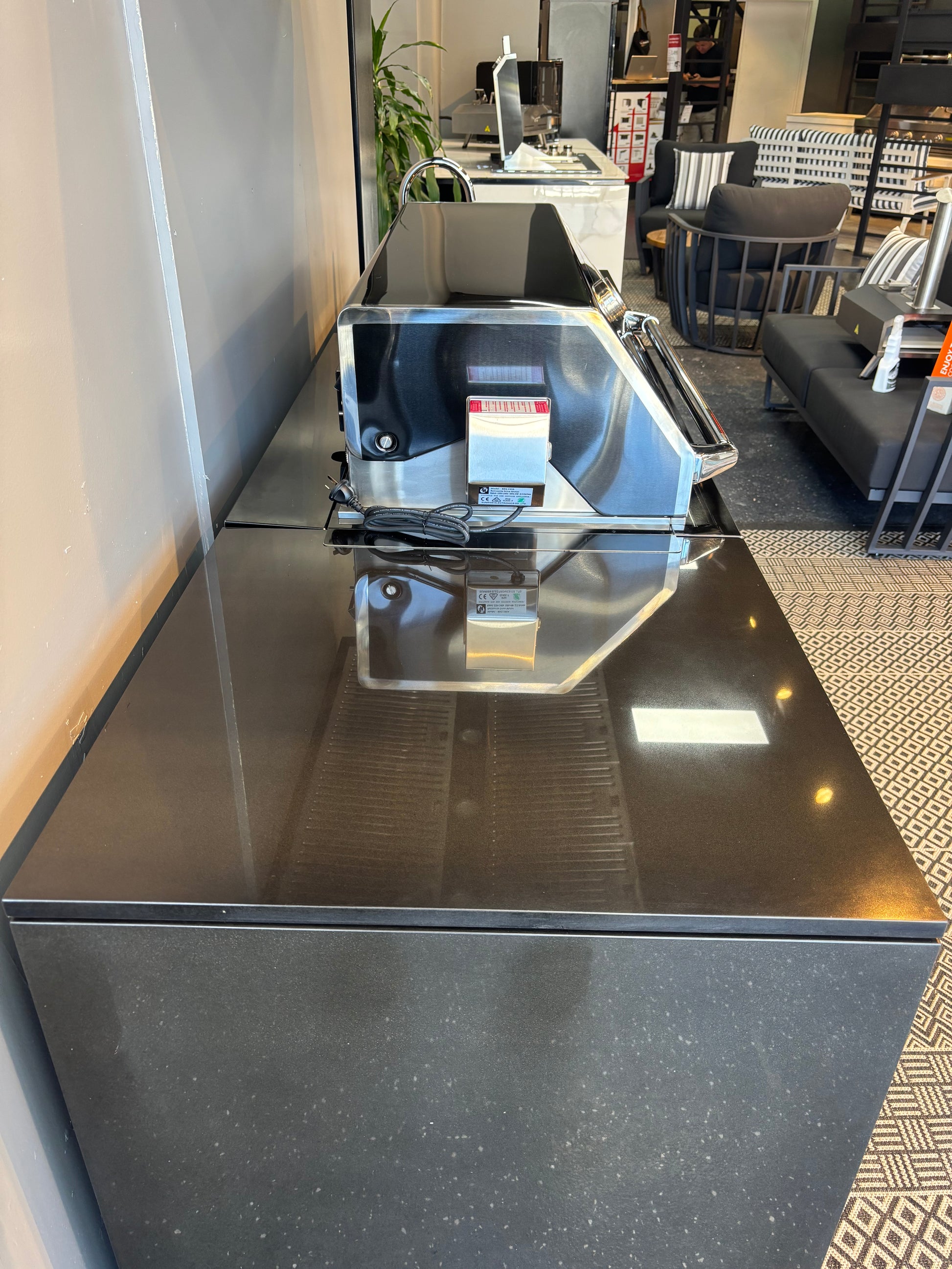 Grill King Signature Series 6 Burner Outdoor BBQ Kitchen Package – Black Stone Benchtop, Black Aluminium Cabinets, Built-In BBQ + Rotisserie