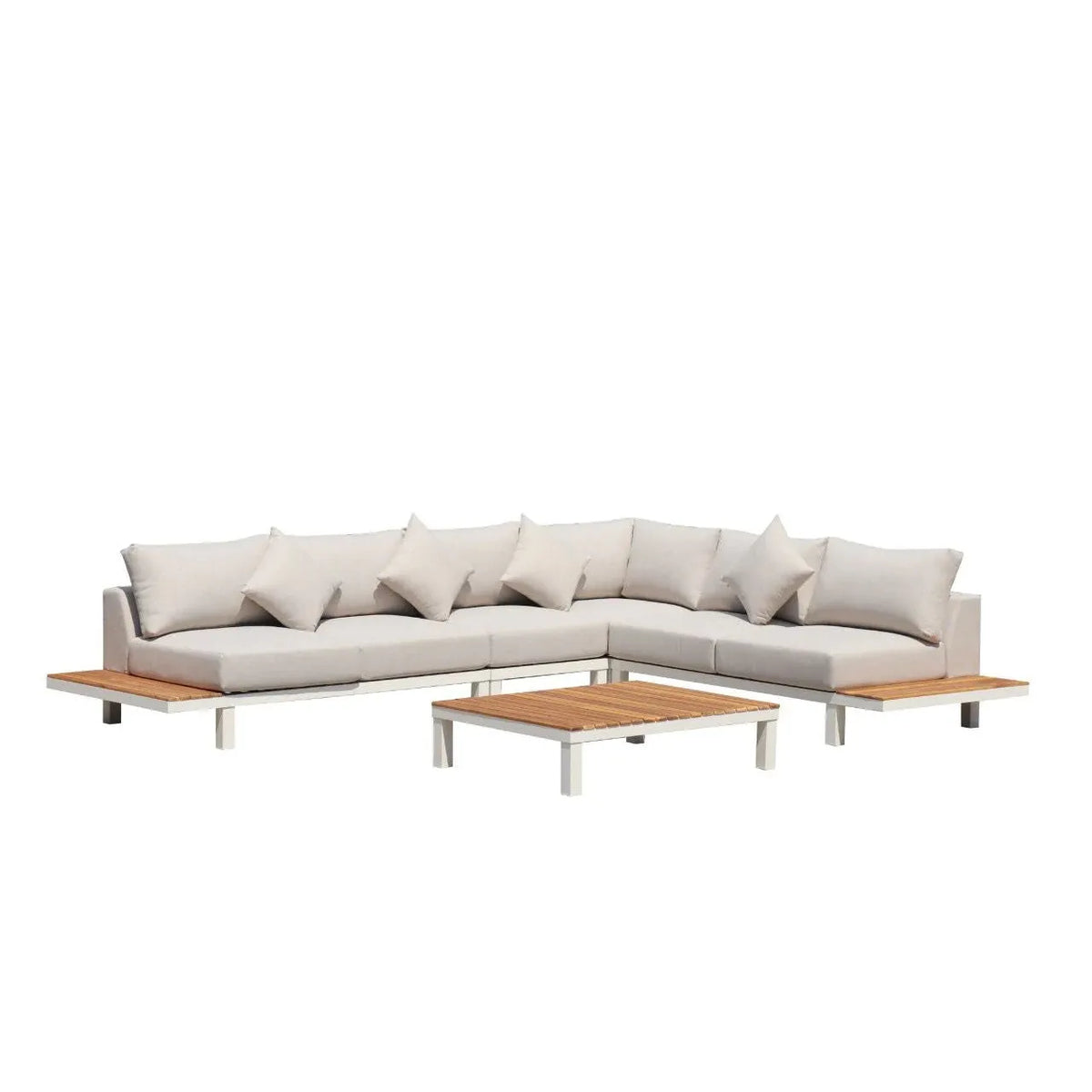 ARI Ralph White Hampton Corner Set - Outdoor Aluminium & Acacia Modular Corner Lounge White Aluminium Whether Resistant White Fabric White