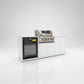 Grill King Signature Series Outdoor BBQ Kitchen Package – Rockpool White Stone Bench-Top, White Aluminium Cabinets | 4-Burner Built-In BBQ + Rotisserie + 150L Outdoor Fridge