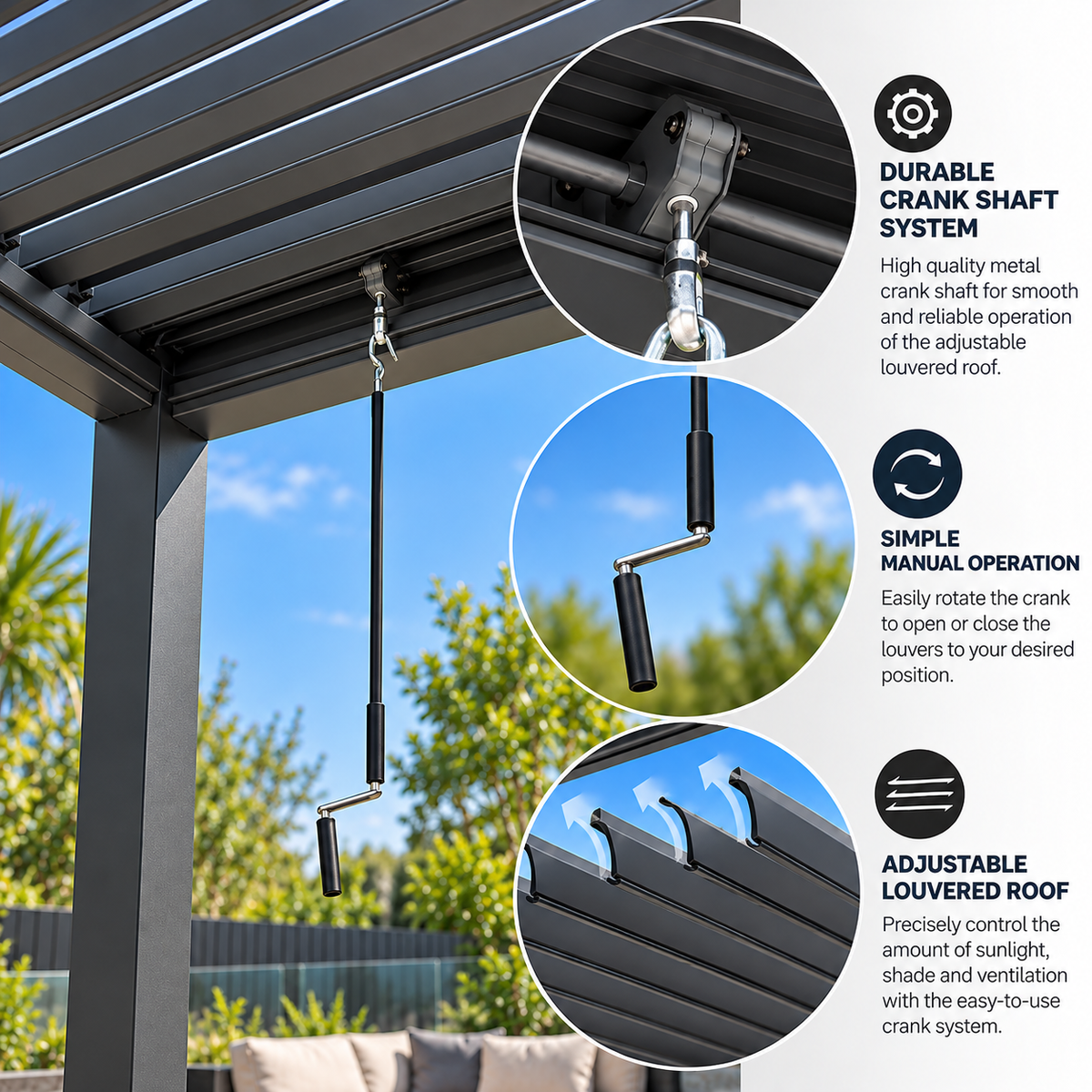 GazeboMate Louvered Gazebo + Aluminium Privacy Side Wall – Monument Charcoal