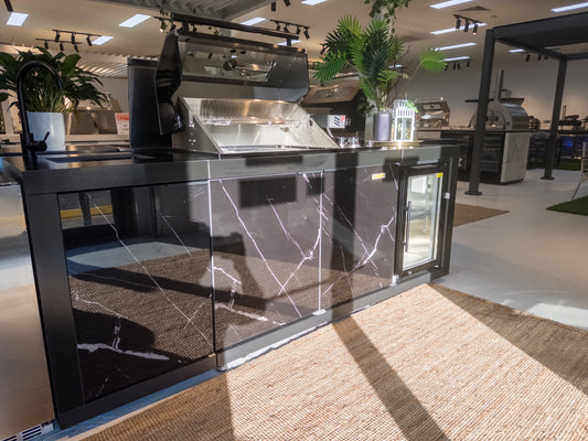 Compact Series Rockpool Summit Black 4B Drop In BBQ Inc sintered stone Benchtops, Aluminium Cabinets, Weather Resistant, Fridge & Sink