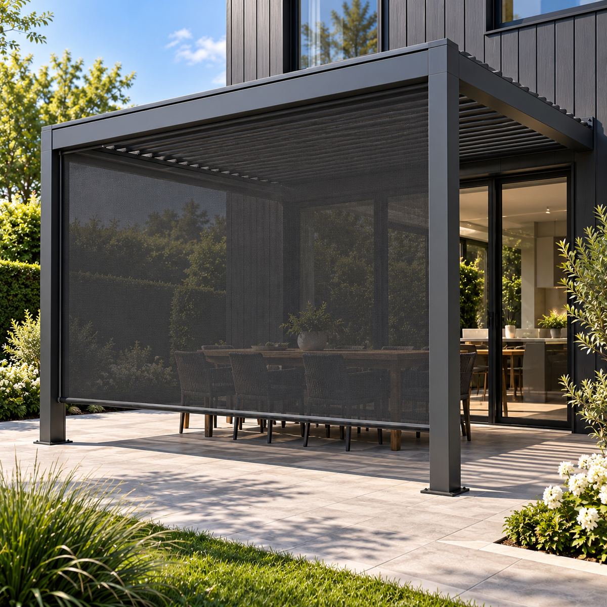 GazeboMate 3m × 4m Wall-Mounted Aluminium Louvered Pergola – Privacy Screen & Wall Options