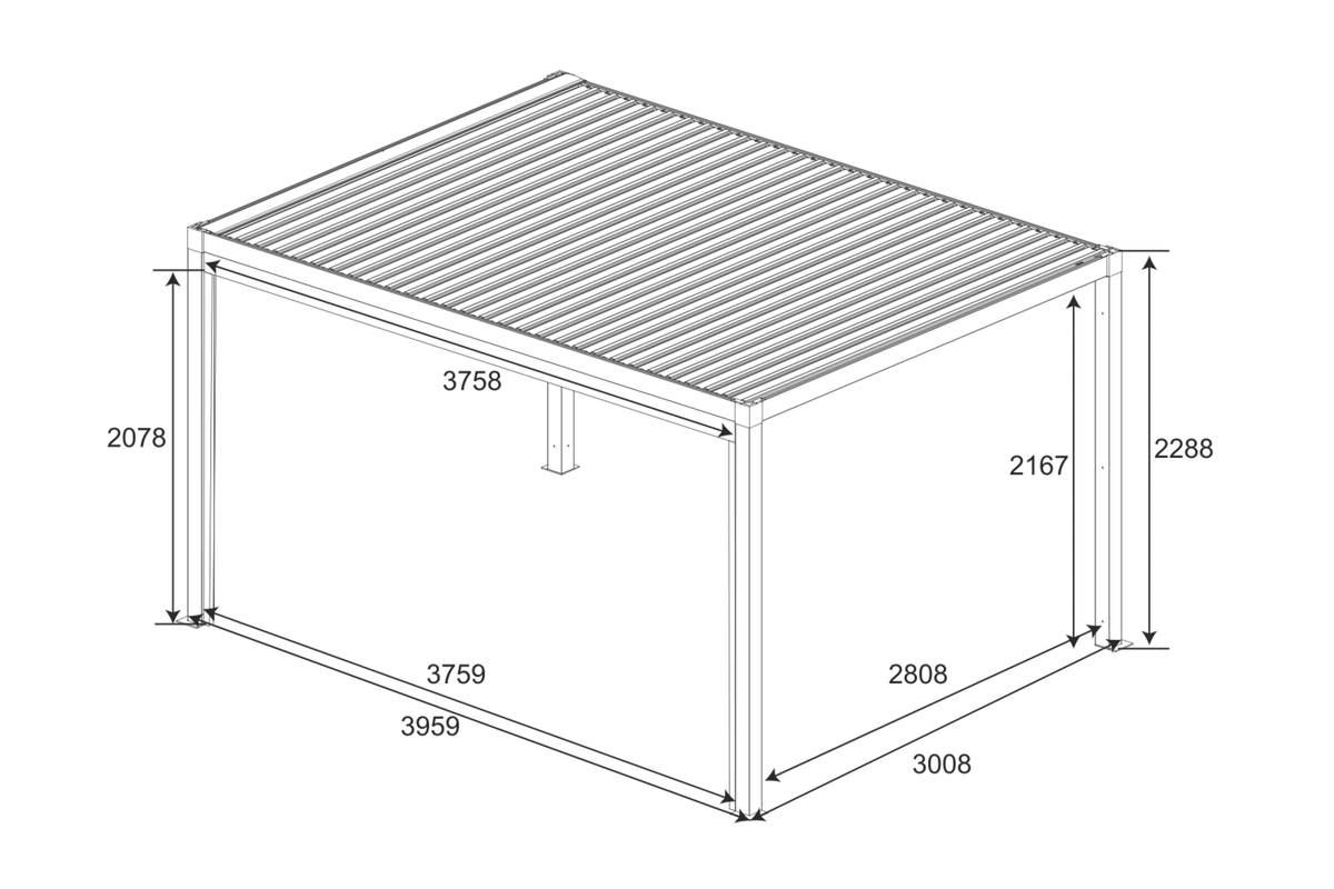 GazeboMate Combo: 3M x 4M Monument Aluminium Louvered Gazebo + Retractable Privacy Screen dimensions drawing