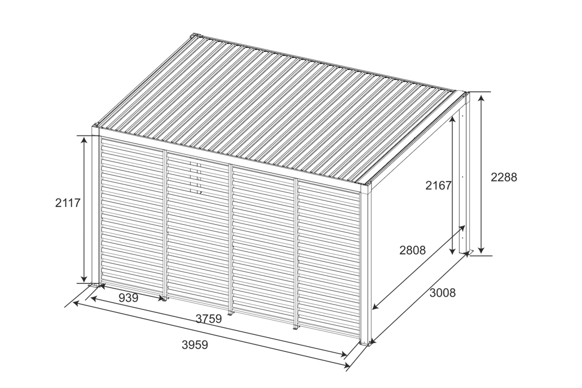 GazeboMate Louvered Gazebo + Aluminium Privacy Side Wall – Monument Charcoal dimensions drawing