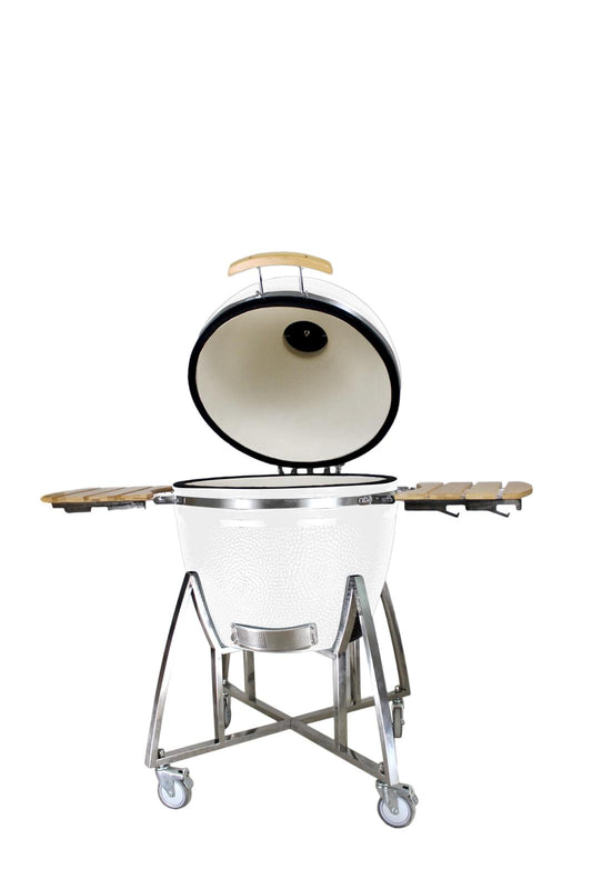 Grill King 16” WHITE Kamado Ceramic Charcoal Grill With Trolley & Side Tables