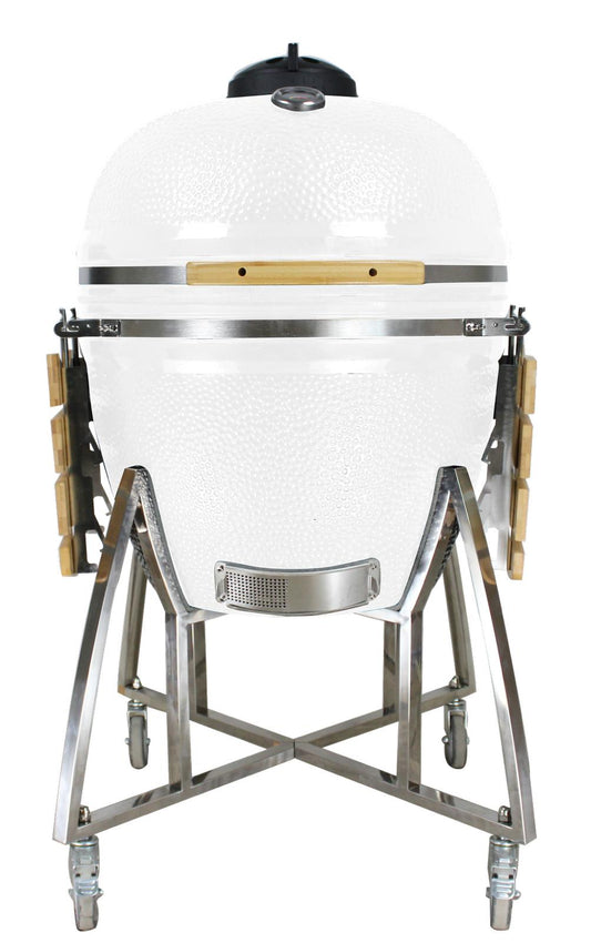 Grill King 16” WHITE Kamado Ceramic Charcoal Grill With Trolley & Side Tables