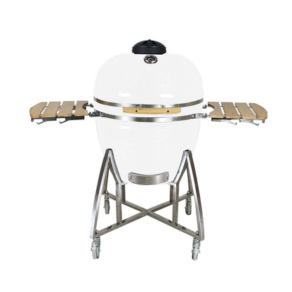 test rey 1 Grill King 16” WHITE Kamado Ceramic Charcoal Grill With Trolley & Side Tables