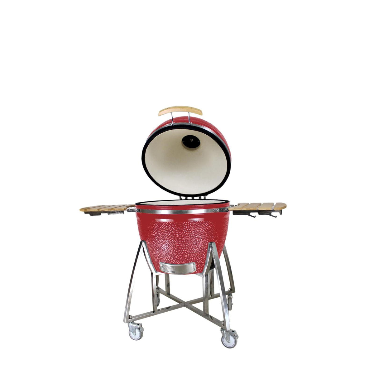 Grill King 16” Red Kamado Ceramic Charcoal Grill With Trolley & Side Tables