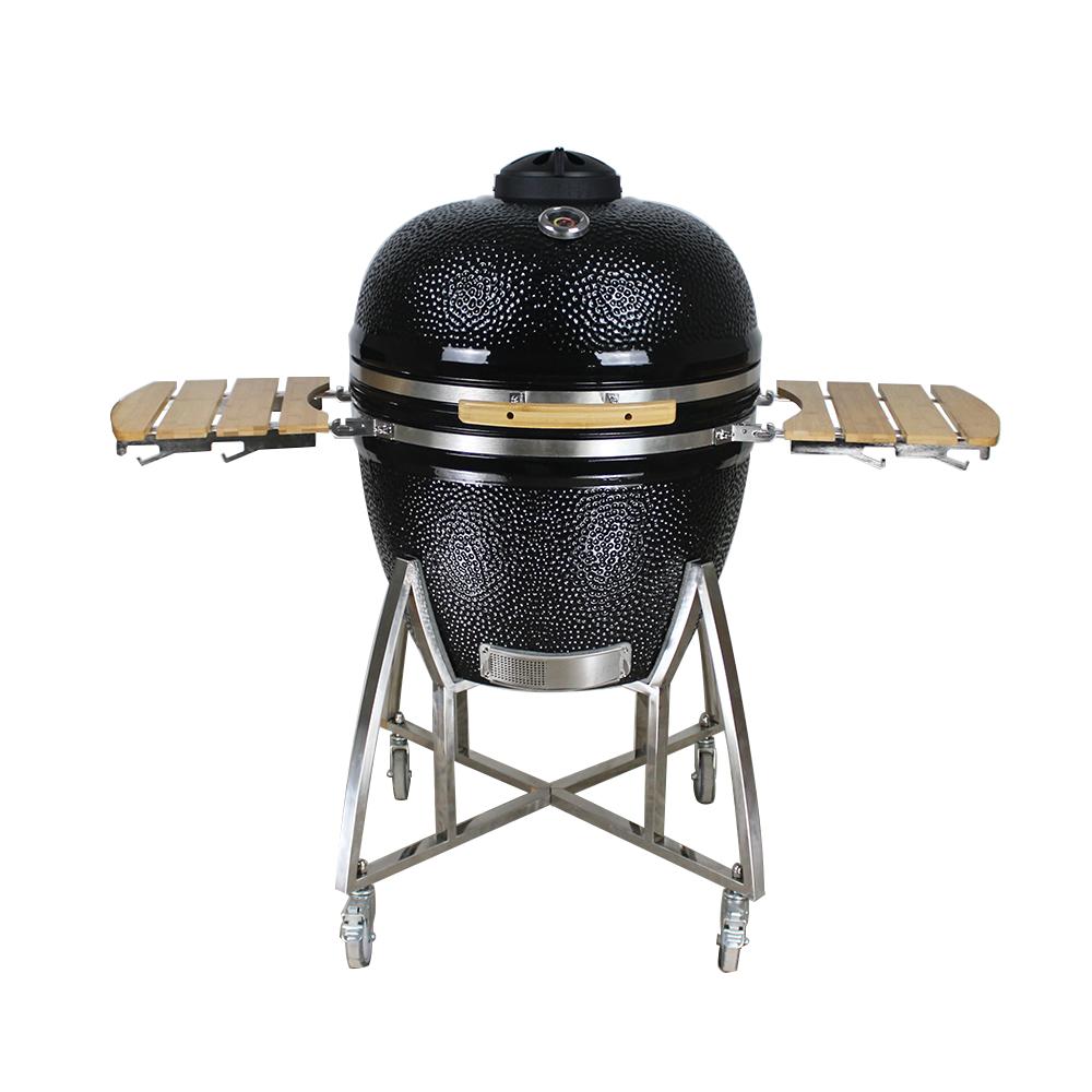 Grill King 27” Black Kamado Ceramic Charcoal Grill With Trolley & Side Tables