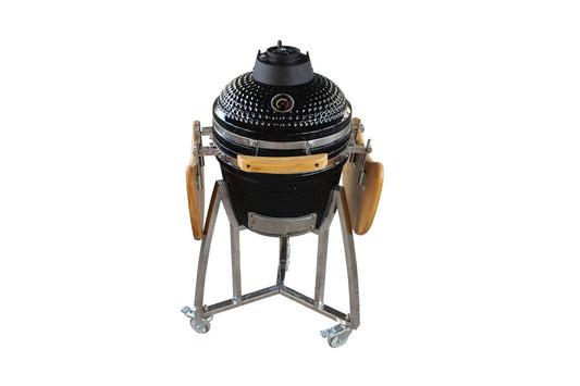 Grill King 16” Black Kamado Ceramic Charcoal Grill With Trolley & Side Tables