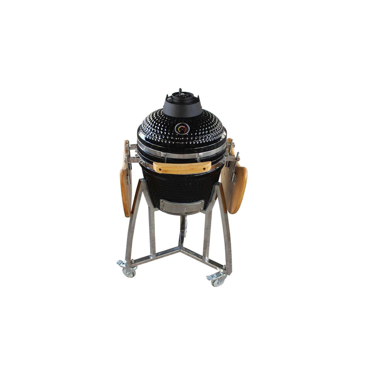 Grill King 16” Black Kamado Ceramic Charcoal Grill With Trolley & Side Tables