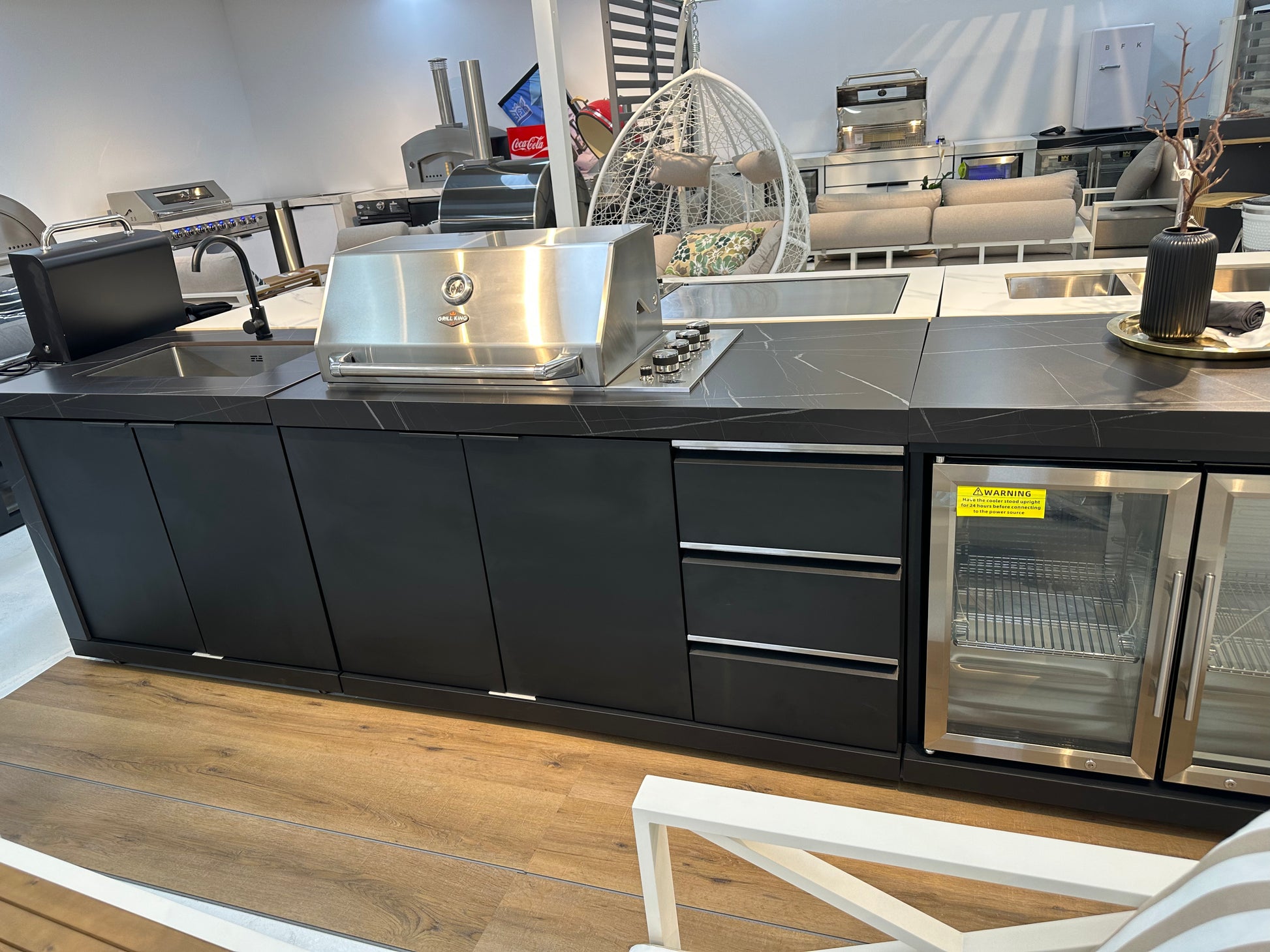 Rockpool Black 4B Raised Hood BBQ Kitchen + 3 Draws Module (BBQ Only Fridge Sink Sold Seperate) - LPG Inc Rotisserie & BBQ Cover