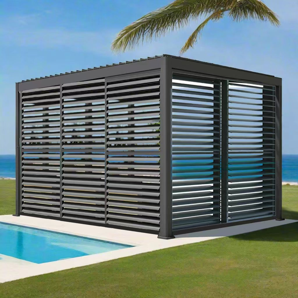3m GazeboMate Louvered Gazebo Combo Deal – Monument | Aluminium Pergola + Sliding Louvered Shutter Wall