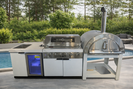 Floor Stock Rockpool White 6B BBQ Kitchen with Sink & Fridge Combo