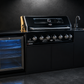 Grill King Signature Series 6 Burner Outdoor BBQ Kitchen Package – Black Stone Benchtop, Black Aluminium Cabinets, Built-In BBQ + Rotisserie