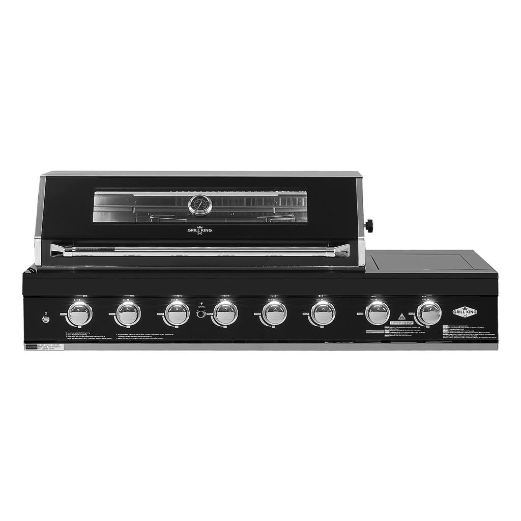 Kingsley 6 Burner Built In BBQ With Side Wok & Rear Infrared Burner | Black Stainless Steel, Blue LED Knobs