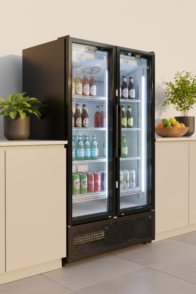 Floor Stock Double Door Commercial 980L Upright Wine Bar Fridge Black