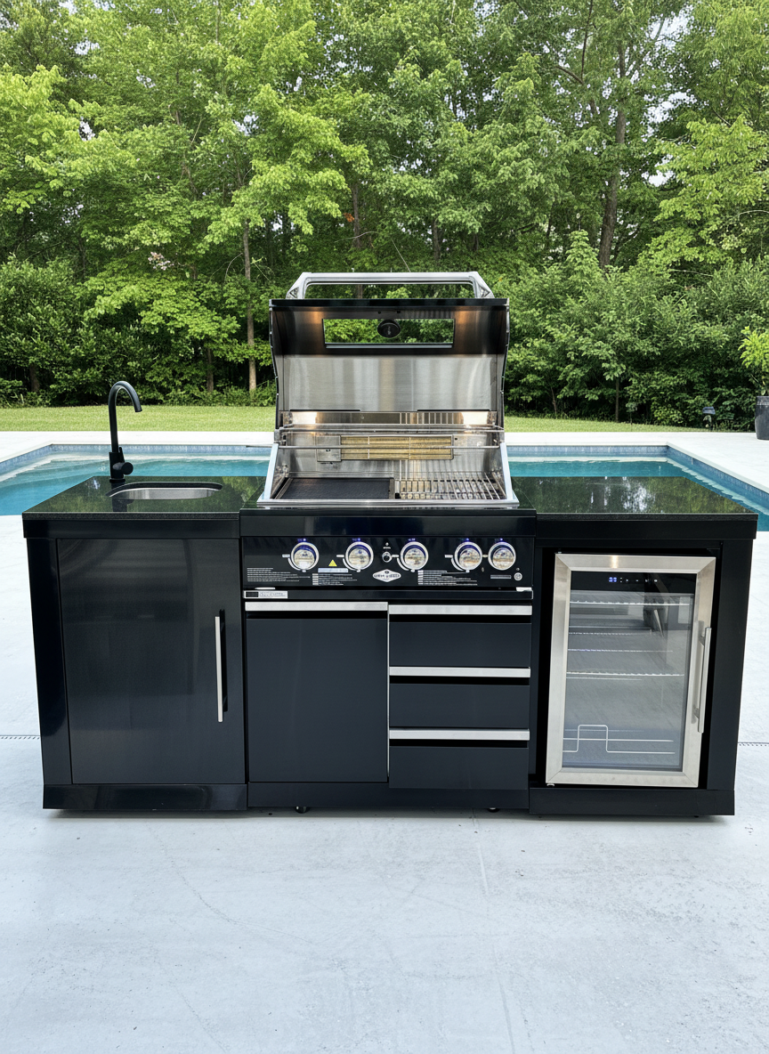 Floor stock 2M Kingsley 4 Burner Non Wok Black Stainless Steel BBQ Package