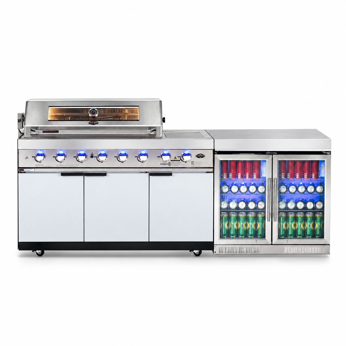 Hampton Style White Stone Rockpool 6B BBQ Kitchen Package, 2DR Tropical Fridge