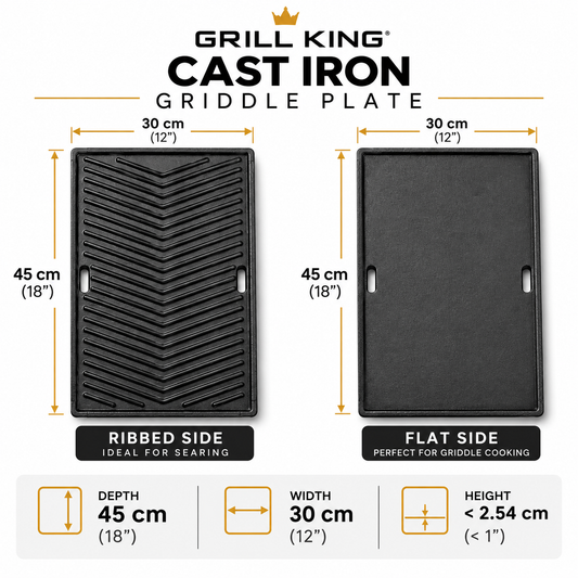 Grill King Reversible Cast Iron BBQ Griddle Plate - 30CM x 45CM