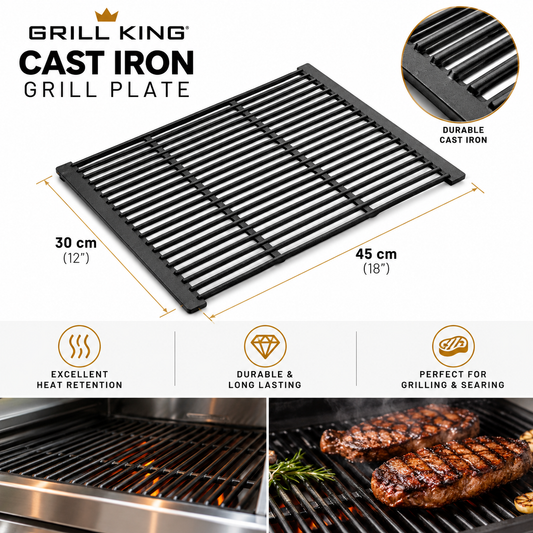 Grill King Heavy-Duty Cast Iron BBQ Grill Plate – 30 × 45cm