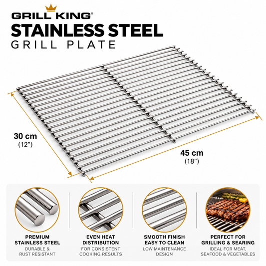 Grill King Stainless Steel BBQ Grill Plate – Heavy-Duty Replacement Cooking Grate 30CM x 45CM