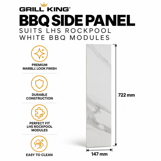 Grill King BBQ Rear Side Panel – White Marble Look | RHS & LHS Rockpool Series
