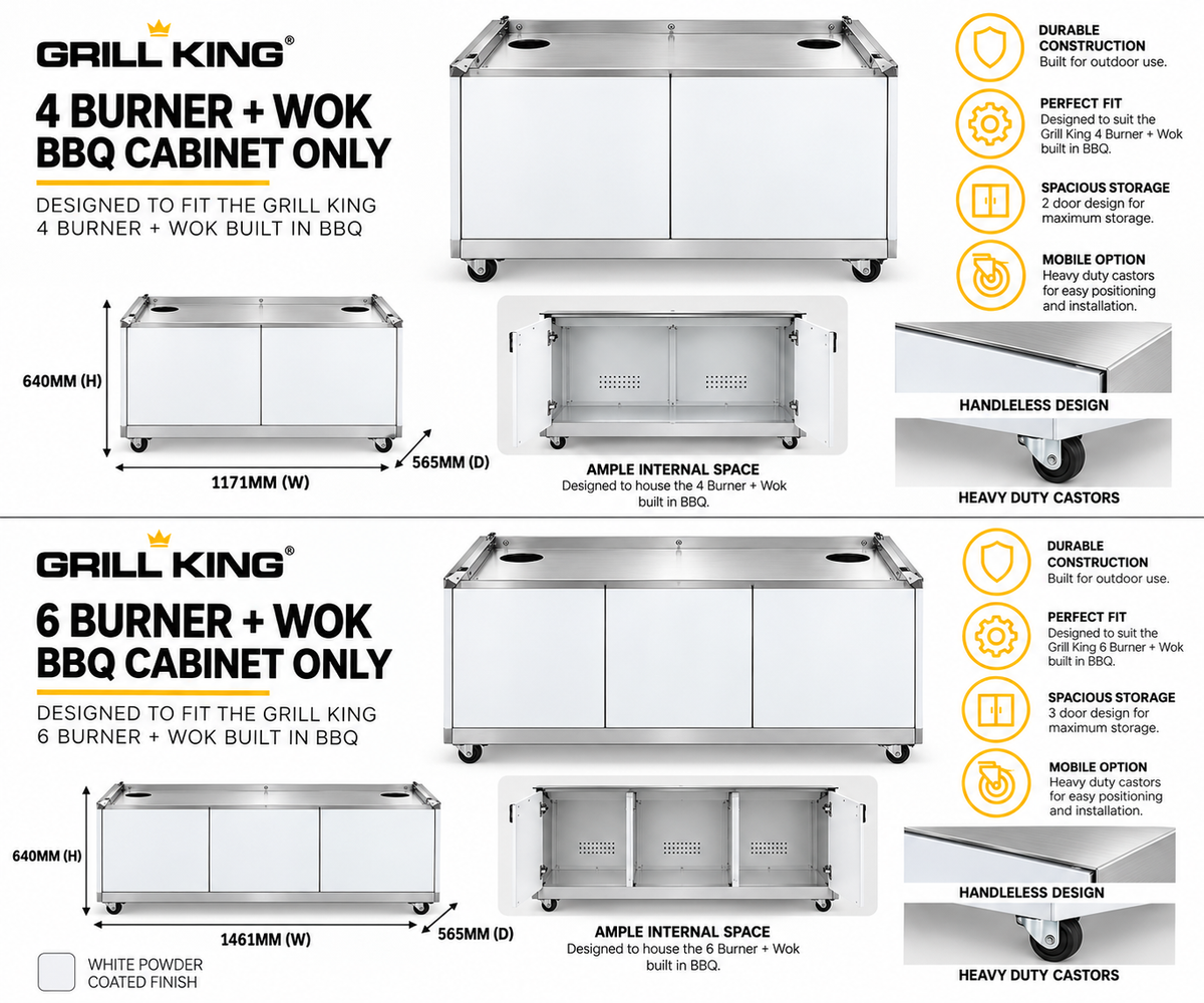 Grill King Built-In BBQ Cabinet Module – Flat Pack | White 4 & 6 Burner Options