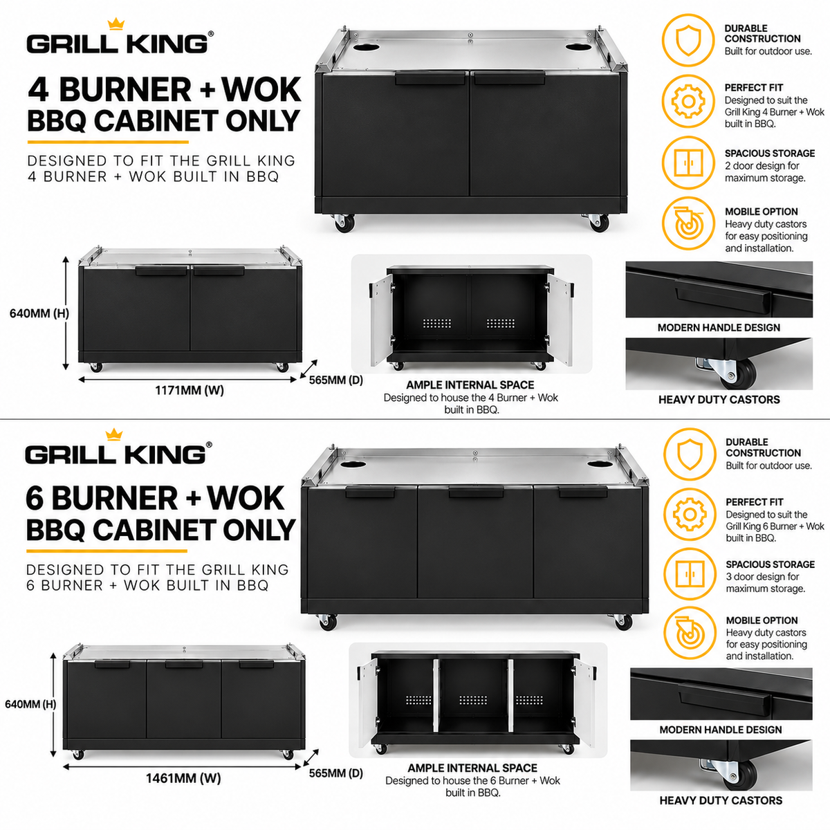 Grill King Outdoor BBQ Cabinet Module Suits Black Built In BBQs