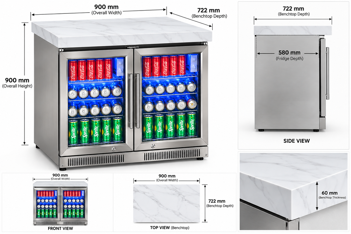 Grill King Rockpool White Bench-top & 208L Bar Fridge l