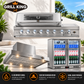 Grill King 6 Burner Stainless Steel BBQ Bundle – 208L Double Door Bar Fridge & 150cm Rangehood